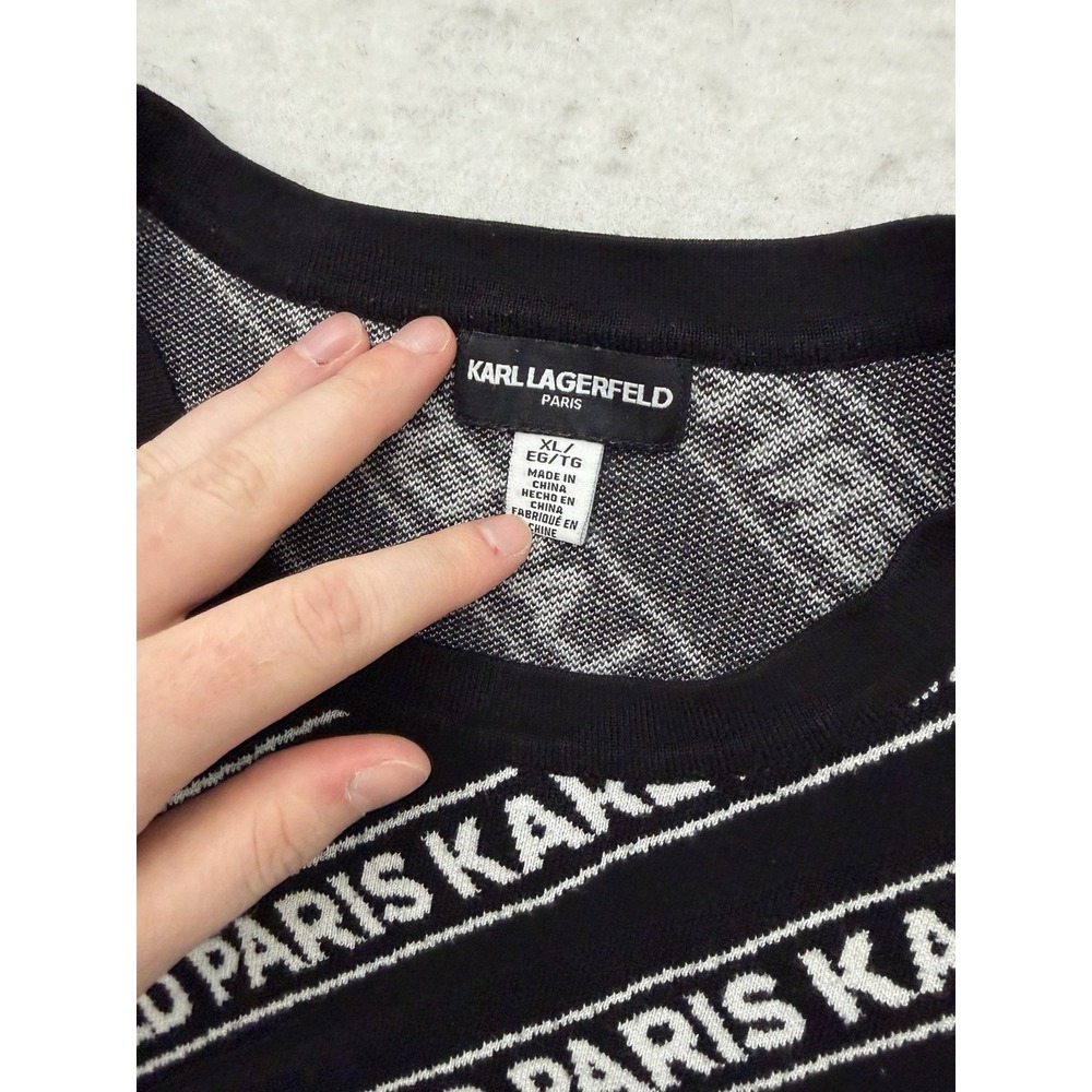 Karl Lagerfeld Paris Logo Sweater Womens XL Black White All Over Logo Knit - Picture 3 of 6